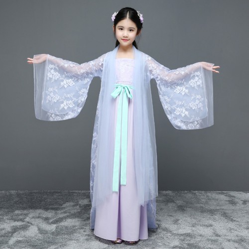 Chinese folk dance costumes hanfu light pink blue for girls fairy stage performance princess drama cosplay robes costumes